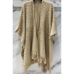 Poncho beige brodé